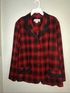 VTG PABLO Collection Red Black Plaid Women's Blazer Jacket Size 20WP
